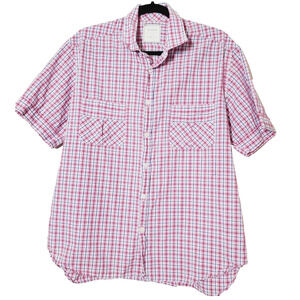 Billy Reid‎ Men’s Button Down Shirt Large Short Sleeve Pink Plaid Cotton